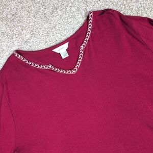 CJ Banks Womens Burgundy V Neck Long Sleeve Top Embellished Collar 2X